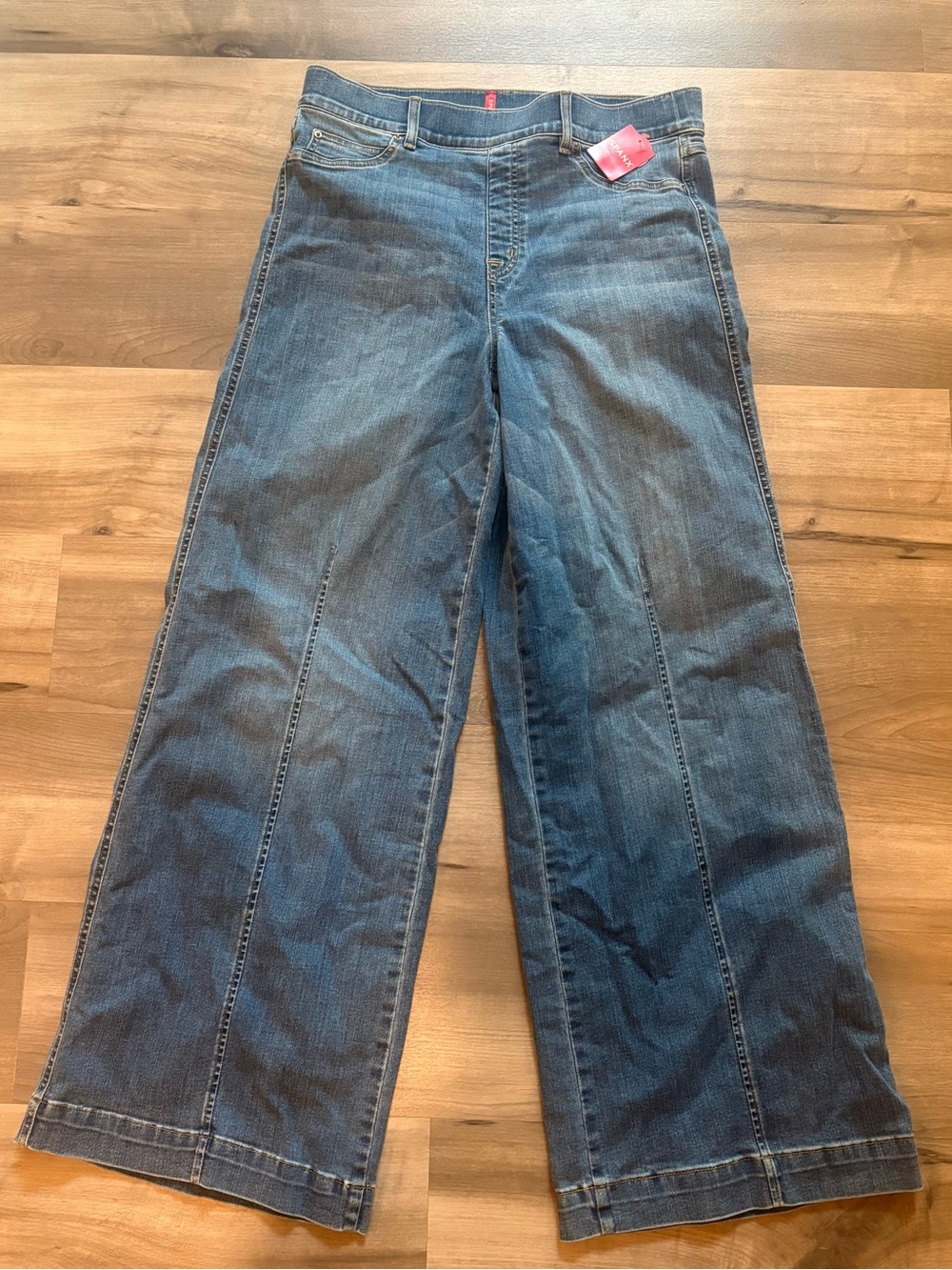 NWT SPANX Wide-Leg Jeans in Medium Blue Denim size XL